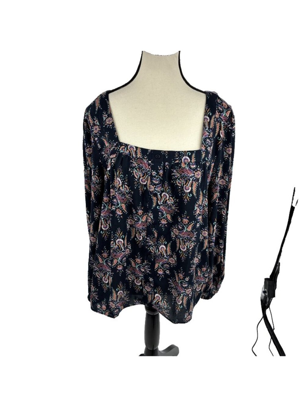 LOFT Outlet Womens Blouse Paisley Floral Blue Long Sleeve Square Neck M
